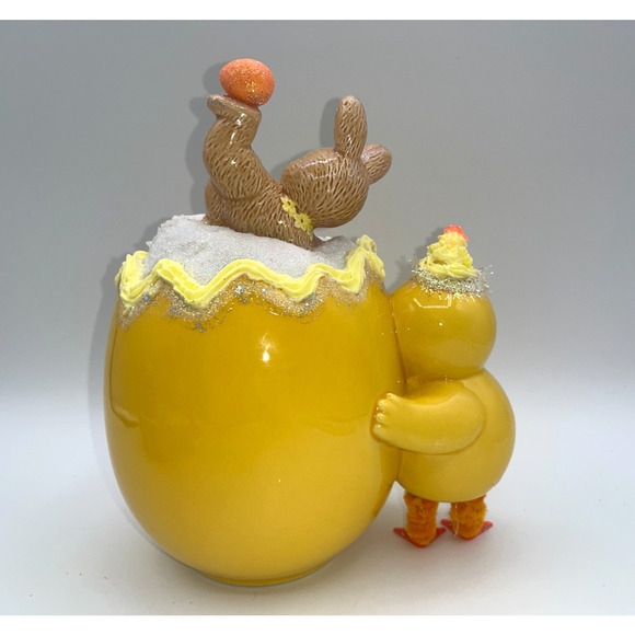 Vintage Chick Holding Egg Plante & Tumbling Bunny Deb O. Original Designs OOAK - Picture 9 of 16
